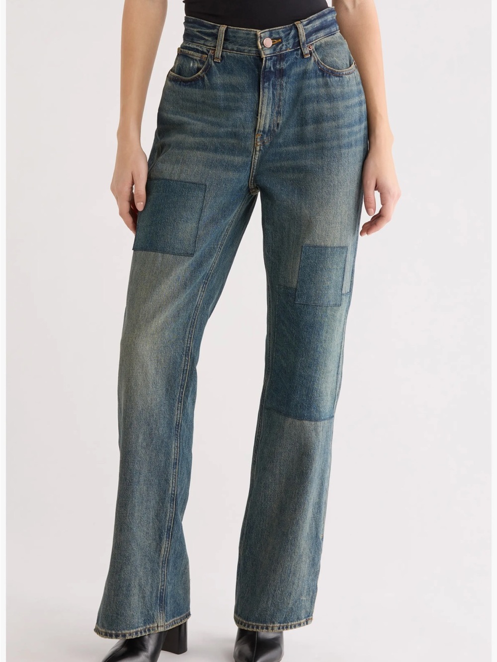 Good American The Khloé Super High Waist Patch Denim Straight Leg Jeans Size 15